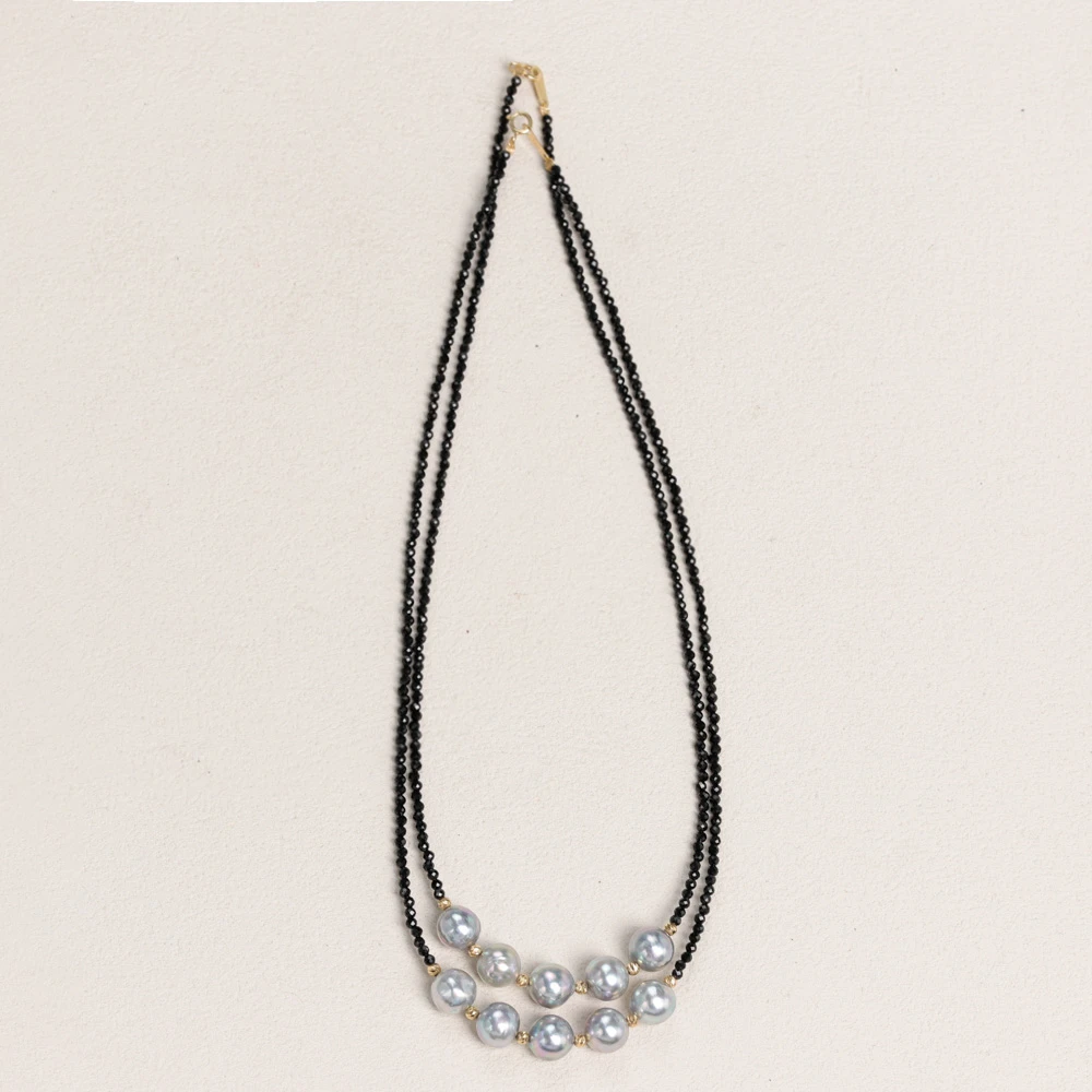 【叭哒不惑】18K金8-9mm银蓝akoya海水珍珠项链长40cm多样性发一