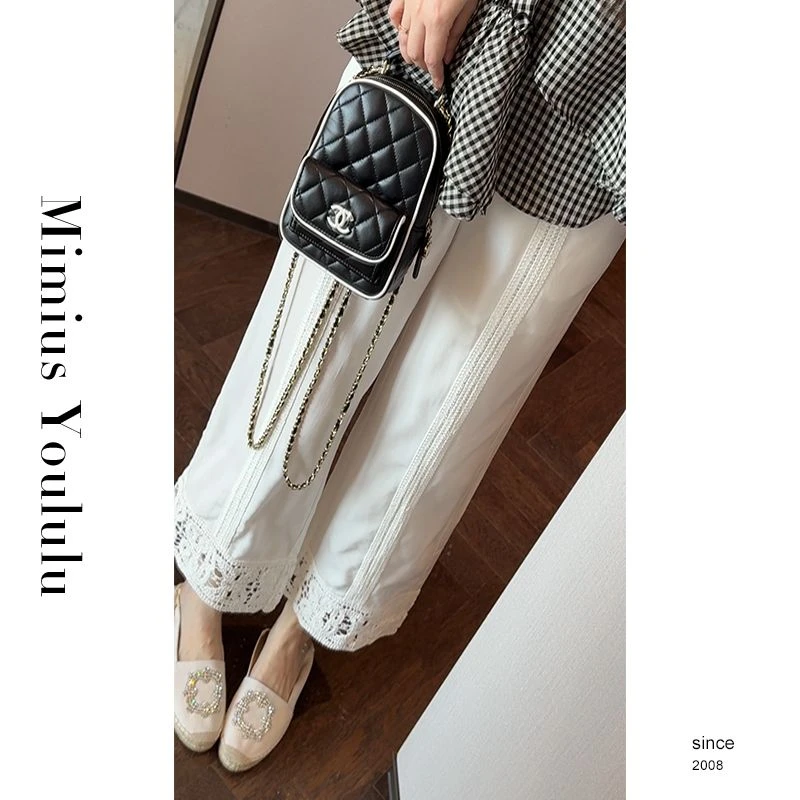 【mimius】肉 极度松弛-简约镂空蕾丝花边麻裤子（后腰松紧） G04482