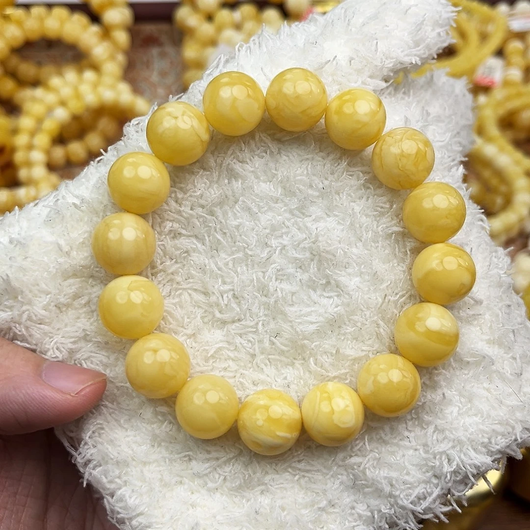 蜜蜡未镶嵌手串浓蜡白花13.5mm