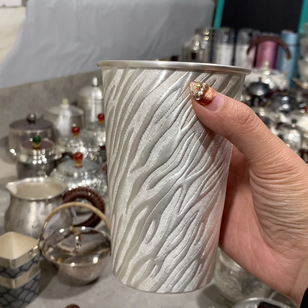 足银999斑马纹咖啡杯480容量