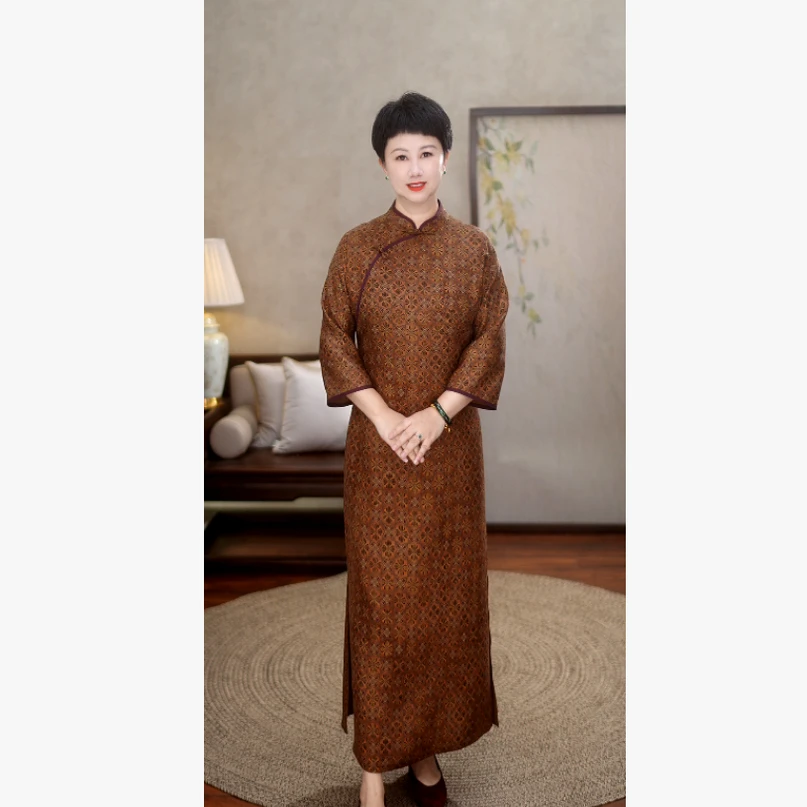 微瑕【非遗100%桑蚕丝红云纱】25年夏新中式气质复古旗袍T12-7