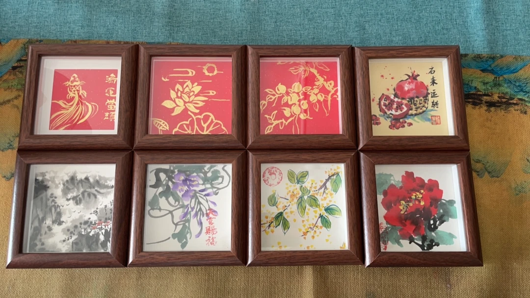 12cmX12cm斗方花卉摆台相框创意装饰挂画小摆