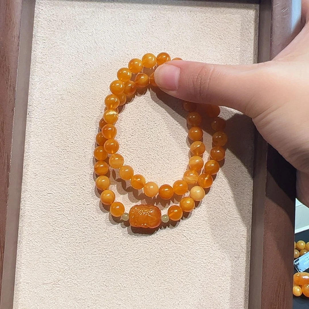 蜜蜡未镶嵌手链7.5mm蜜蜡手串