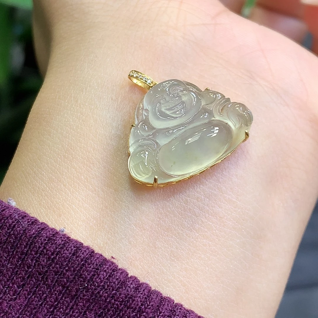 18K金镶嵌挂件翡翠冰糖黄佛公