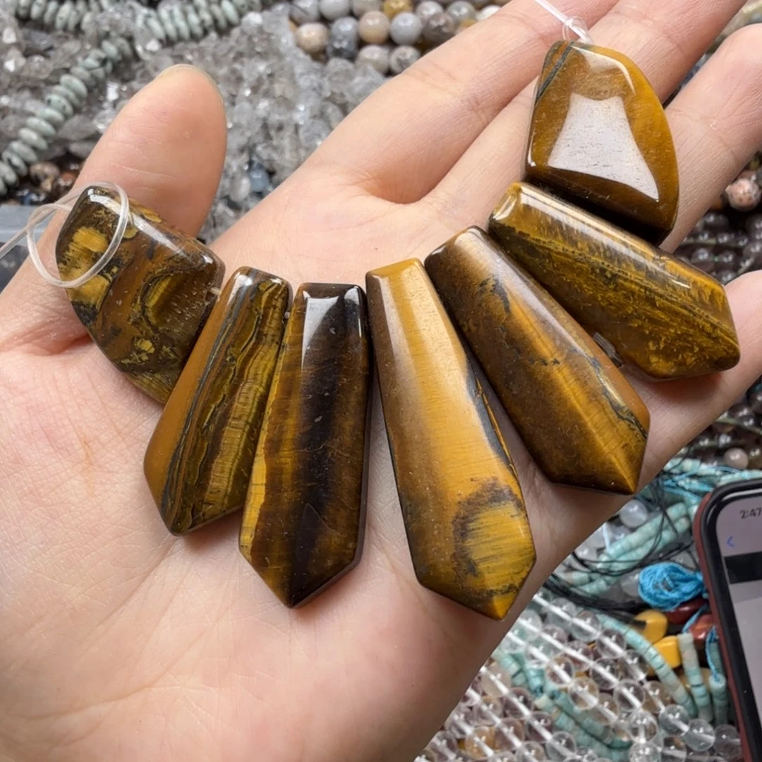 水晶珠宝半成品未镶嵌虎石套装一条（7颗）