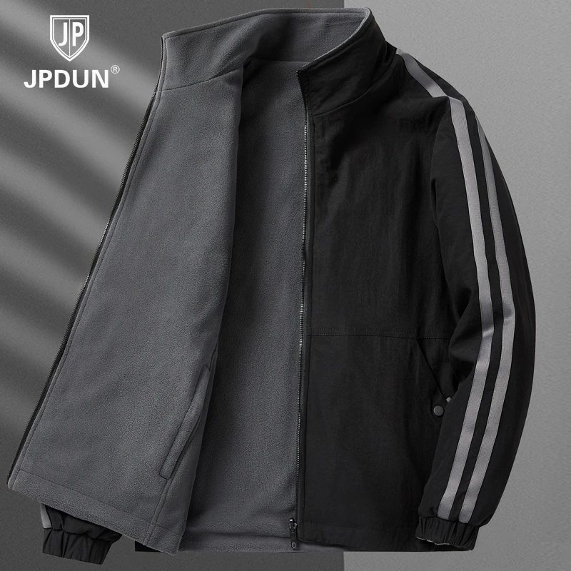 【热销7万+】双面穿加绒外套男士秋冬立领两面可穿休闲宽松保暖夹克