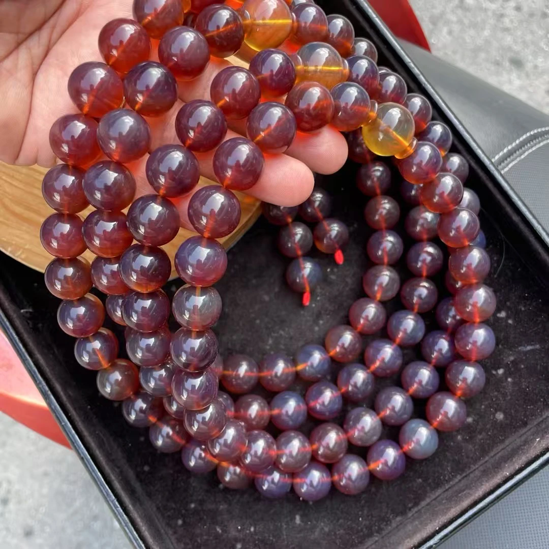 天然缅甸琥珀紫罗兰108紫杉醇链子正宗缅甸紫杉醇108珠子