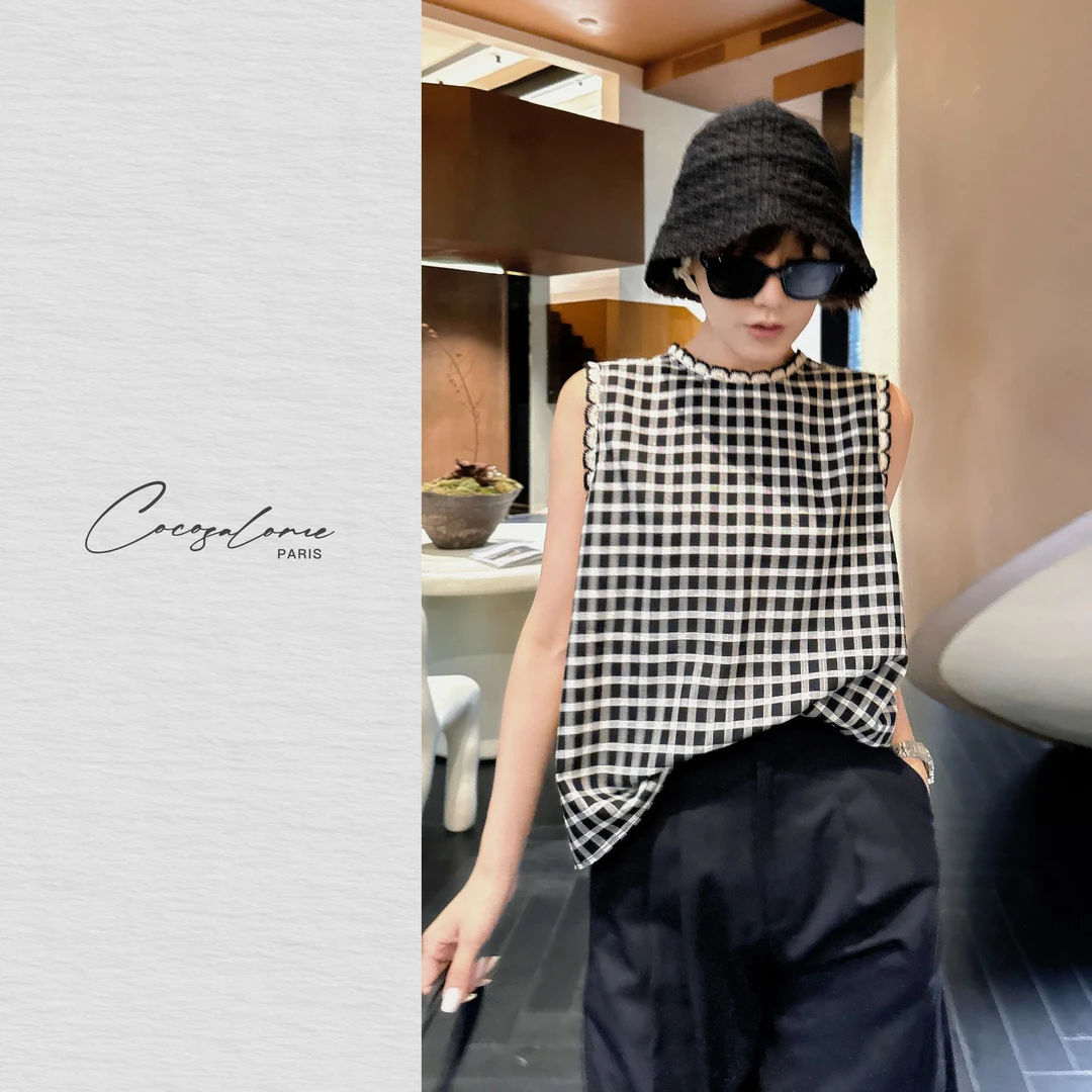 韩彬彬"醋酸背心"醋酸+天丝格纹初恋风穿搭牧羊格外穿马甲1474-1
