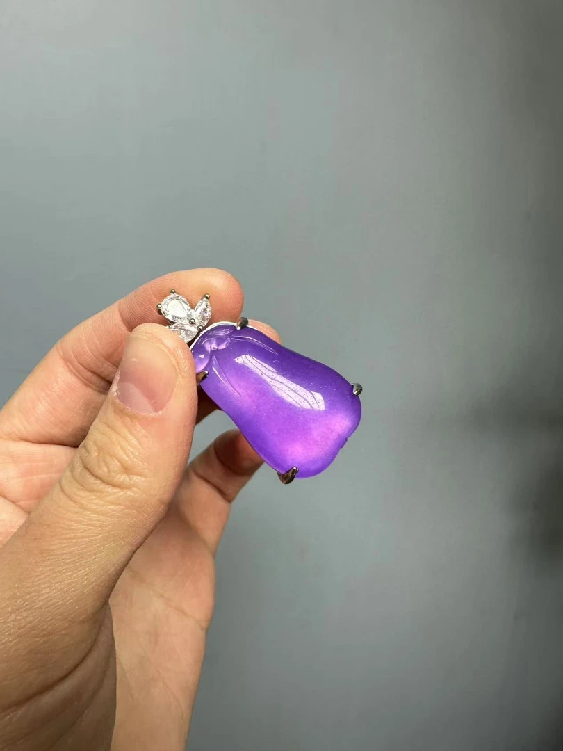 翡翠紫翡s925四爪钱袋子吊坠