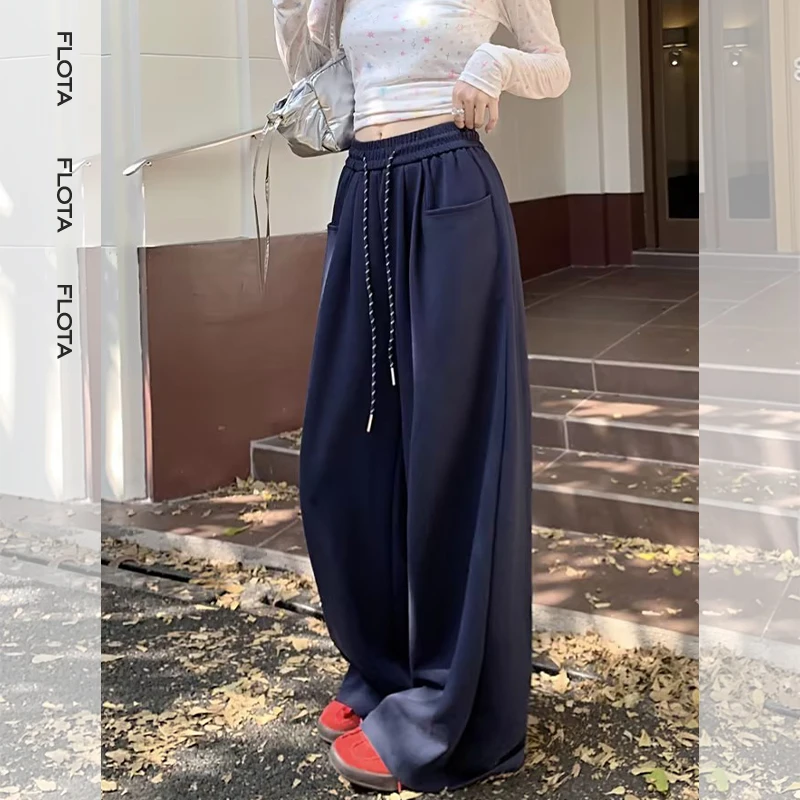 【flota】休闲风简约抽绳松紧腰长裤垂感别致街舞拖地裤新款0035