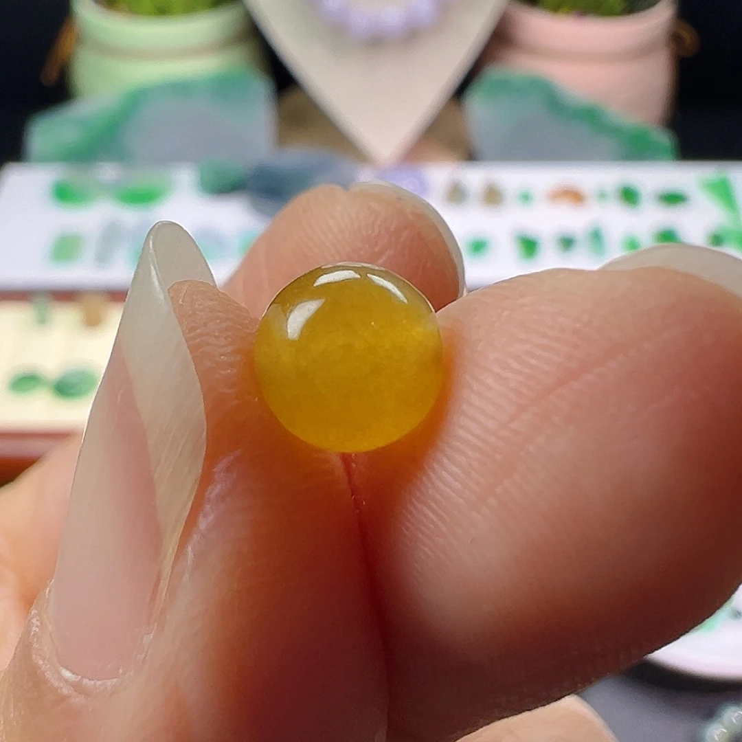 翡翠散珠翡翠冰黄圆珠卡6.8