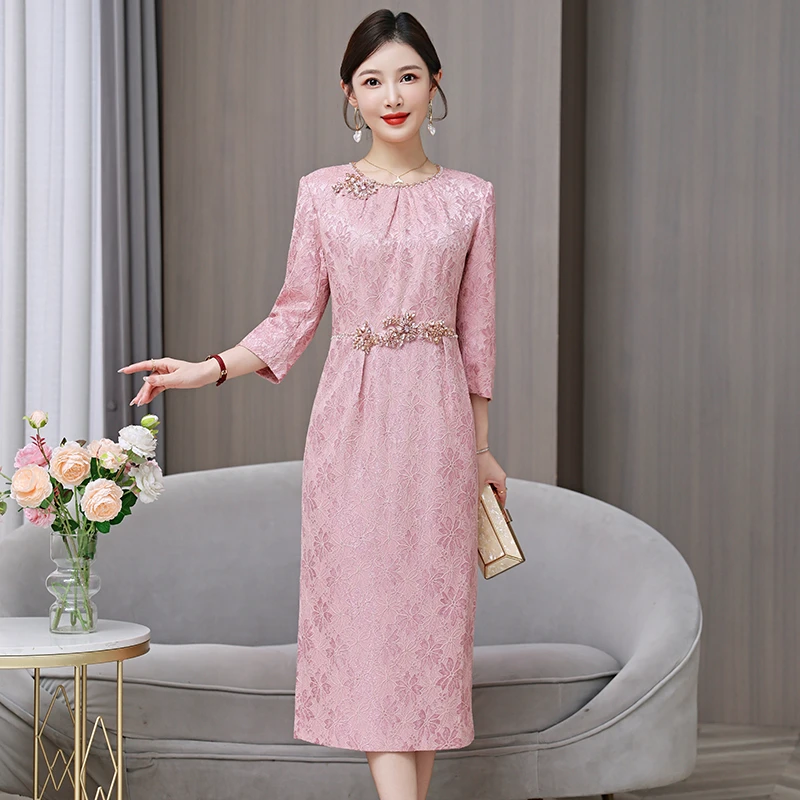 高端喜婆婆婚宴装2025新款高贵年轻妈妈结婚礼服粉色气质旗袍喜服