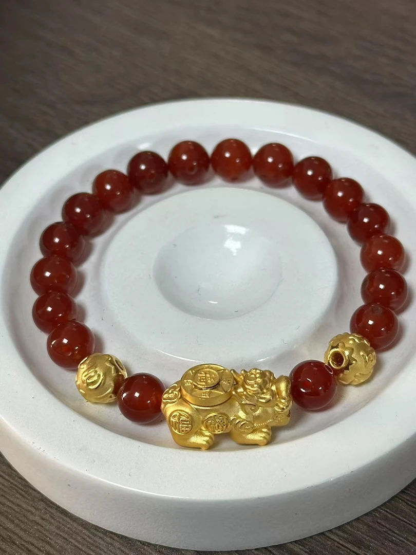 【足金999】卡8转运珠+黄金貔貅