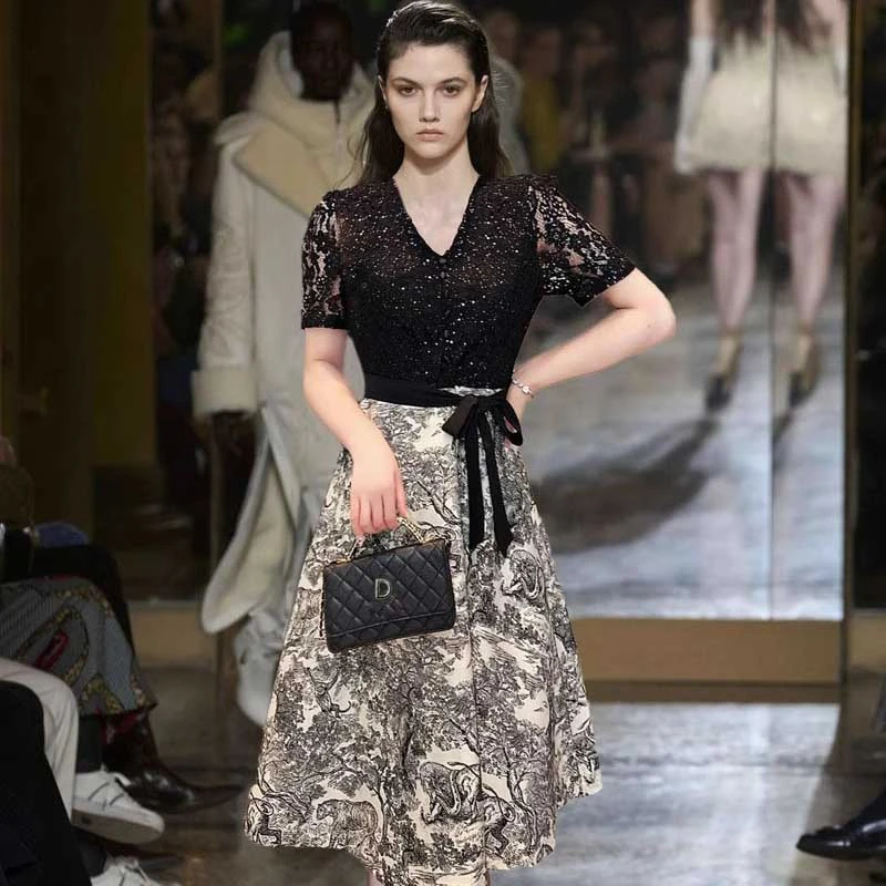 2025春季明星同款新款亮片蕾丝拼接高级感宴会礼服连衣裙女D0992