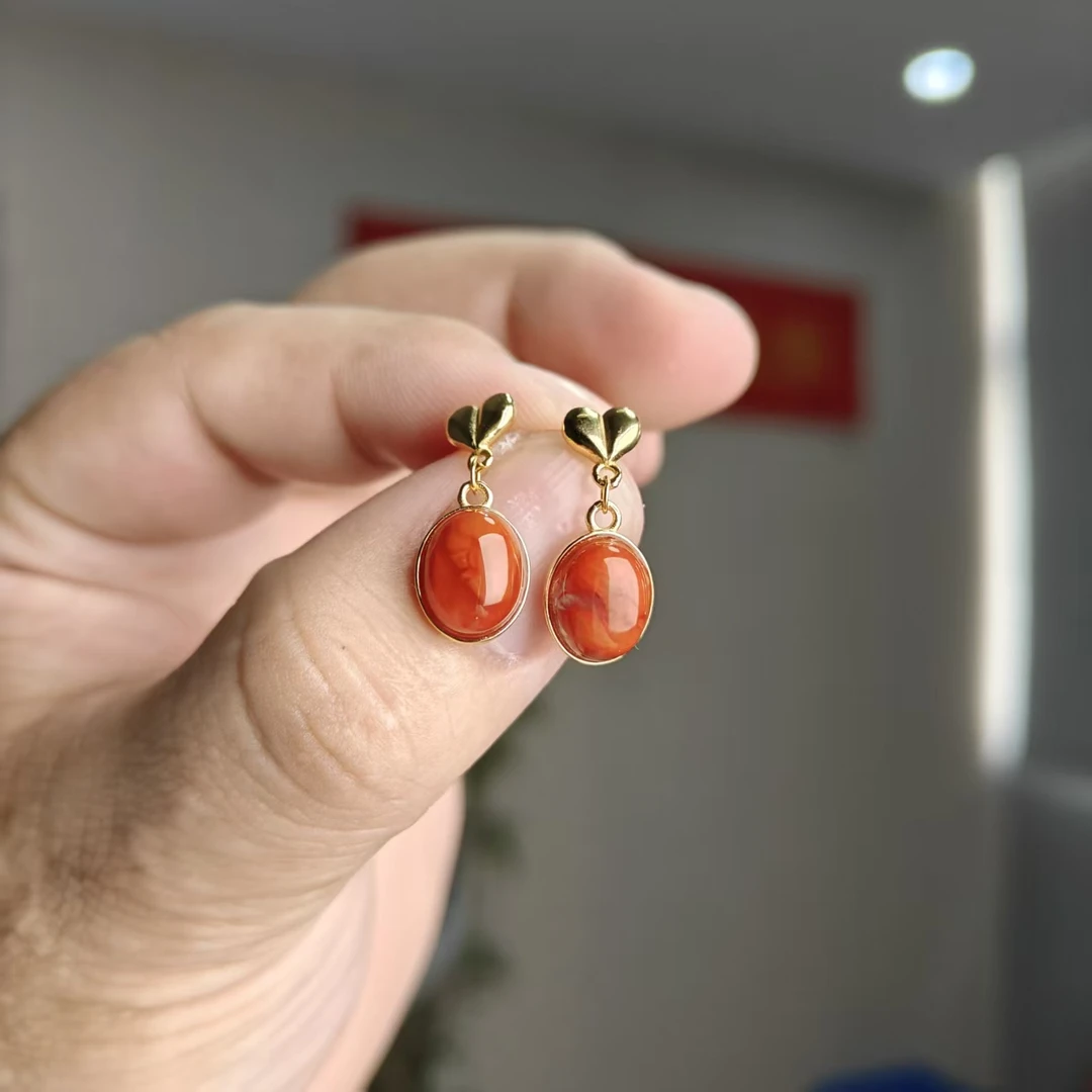 约8*10mm南红玛瑙S925银心形耳坠