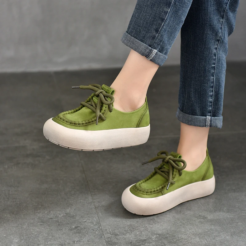 2025夏季新款头层牛皮系带学院风板鞋女厚底通勤不累脚乐福鞋