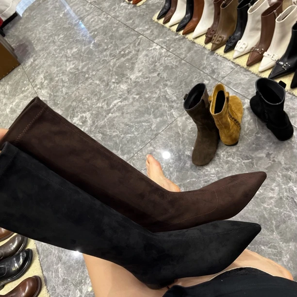 7220-9时装靴弹力靴百搭土风流浪丹宁风尖头时尚气质长筒