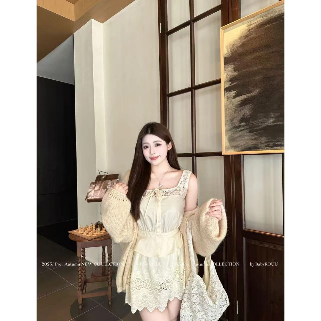 【现货】【小汀兰】温与柔镂空蕾丝套装裙女甜梦纯欲法式小众背心半裙