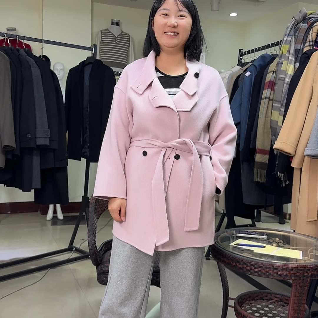 纯羊绒女大衣粉L037