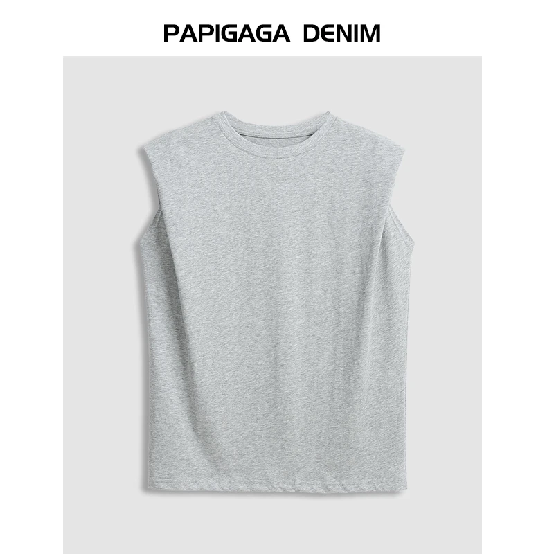 纯棉无袖上衣宽松百搭t洋气时尚坎肩背心圆领纯色休闲t恤女10925