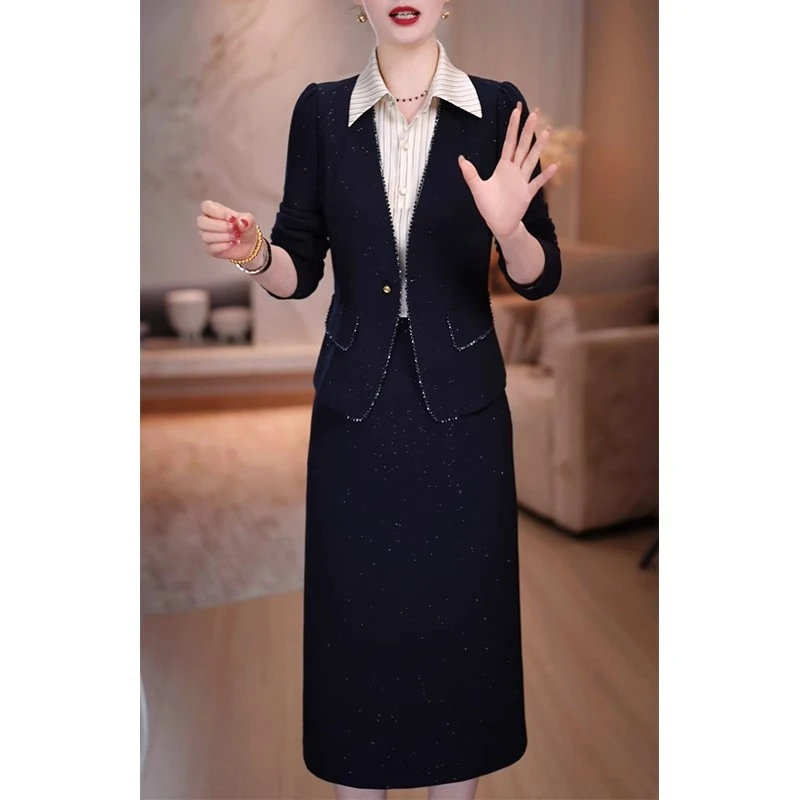 秋季时尚穿搭一整套女2025年新款妈妈装修身显瘦减龄连衣裙两件套