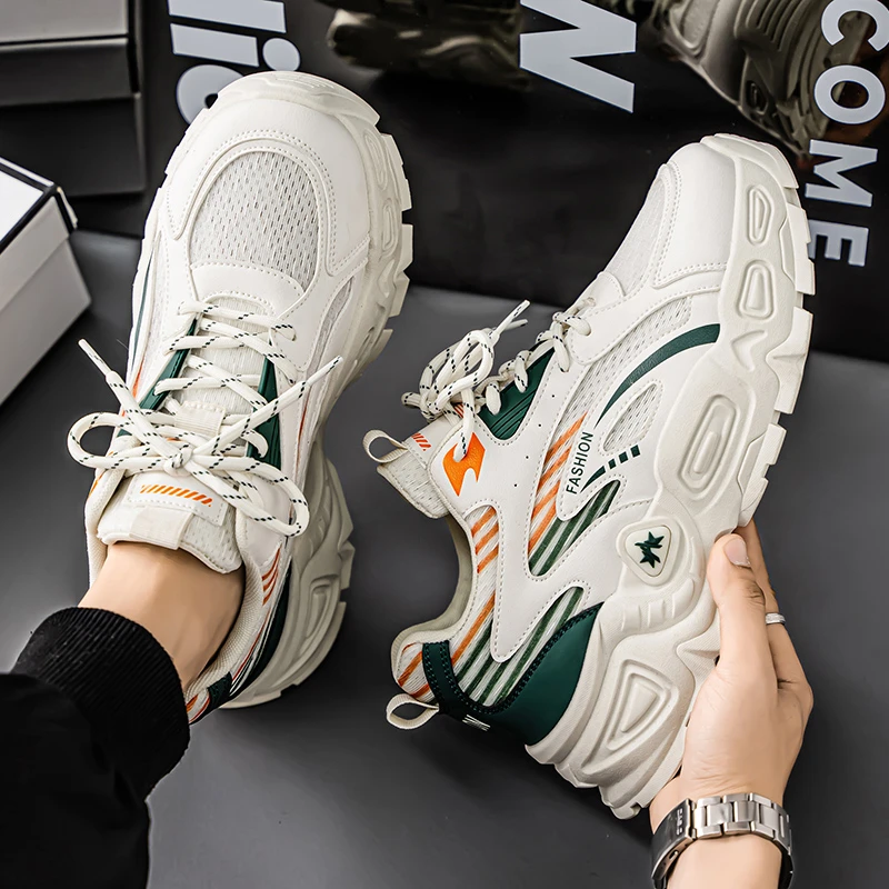 鞋子男2025夏季新款透气防臭网面老爹鞋增高防滑学生跑步休闲鞋