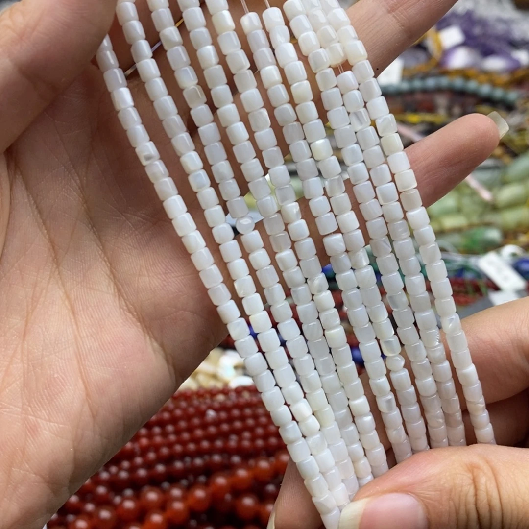 玛瑙/玉髓未镶嵌珠宝半成品一条纯天然淡水贝壳小鼓珠3×6mm