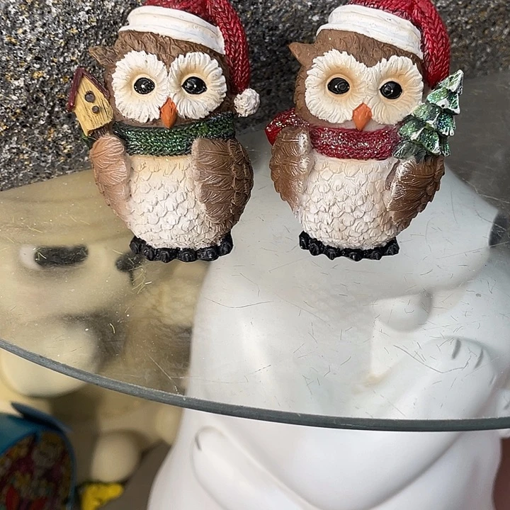 树脂圣诞猫头鹰两个