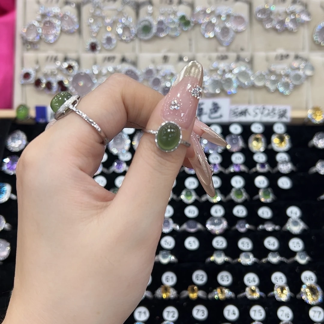 本***空蛇纹石玉银S925镶嵌戒指