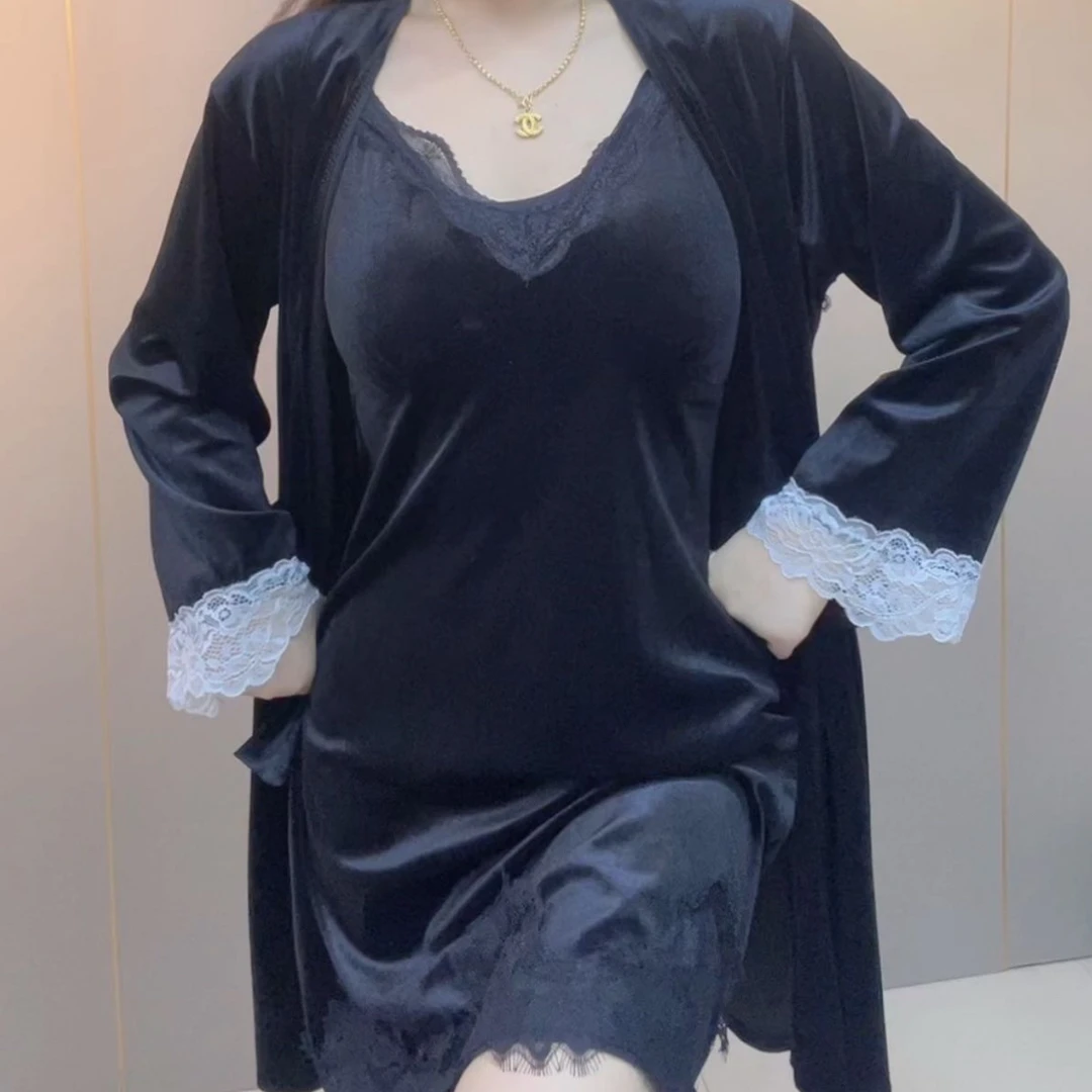 秋冬洋气性感丝绒睡裙睡袍家居服【实物微色差】