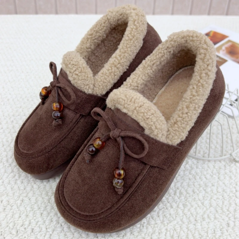 一脚蹬冬季防滑厚款豆豆鞋时尚休闲软底平底妈妈棉鞋老北京棉鞋女