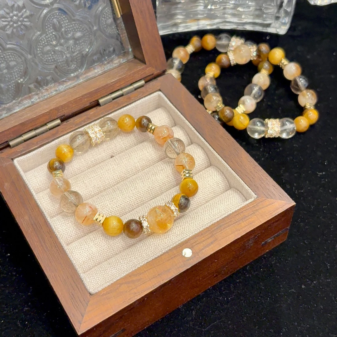 【金霸大综合】天然水晶黄塔晶金虎眼女款手串单圈2025新多样性发一