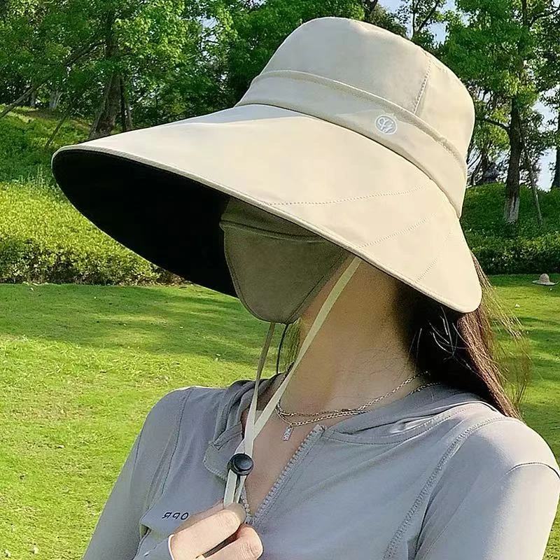 大帽檐防晒帽女夏季2025新款黑胶防紫外线遮阳帽骑车遮全脸太阳帽