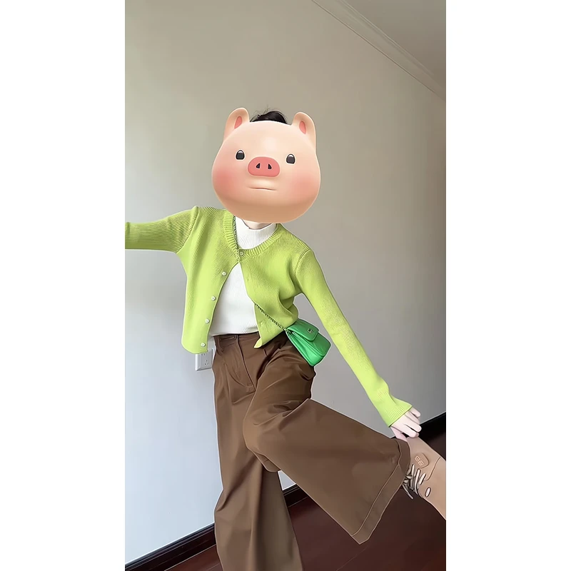 女装过年套装2025早春休闲修身纯色假两件针织开衫外套高腰阔腿裤