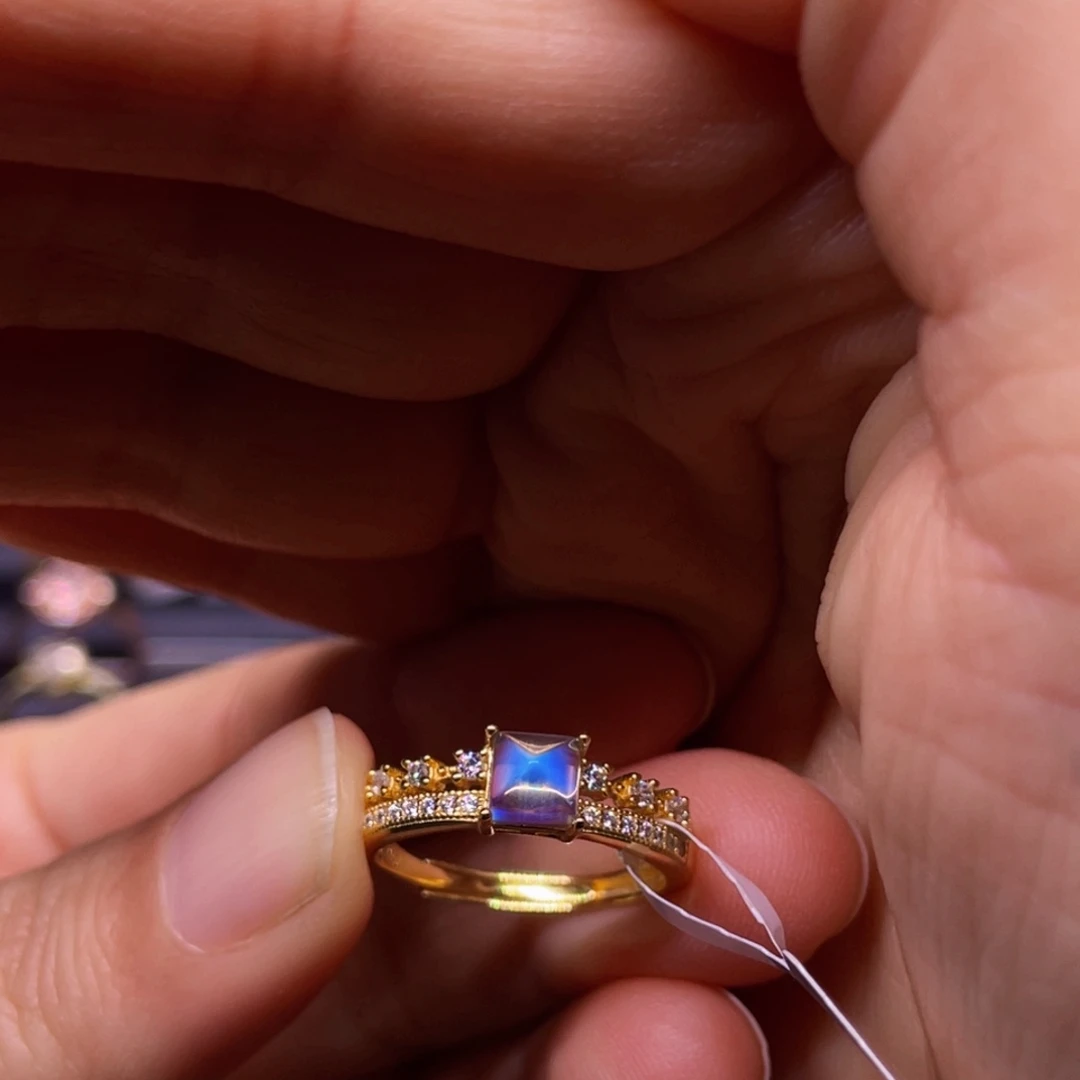 银S925镀金镶嵌戒指月光石戒指