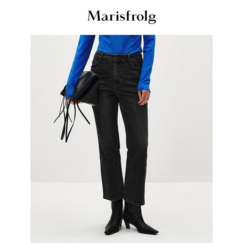 【心心精选】Marisfrolg/玛丝菲尔显瘦直筒黑色复古牛仔裤