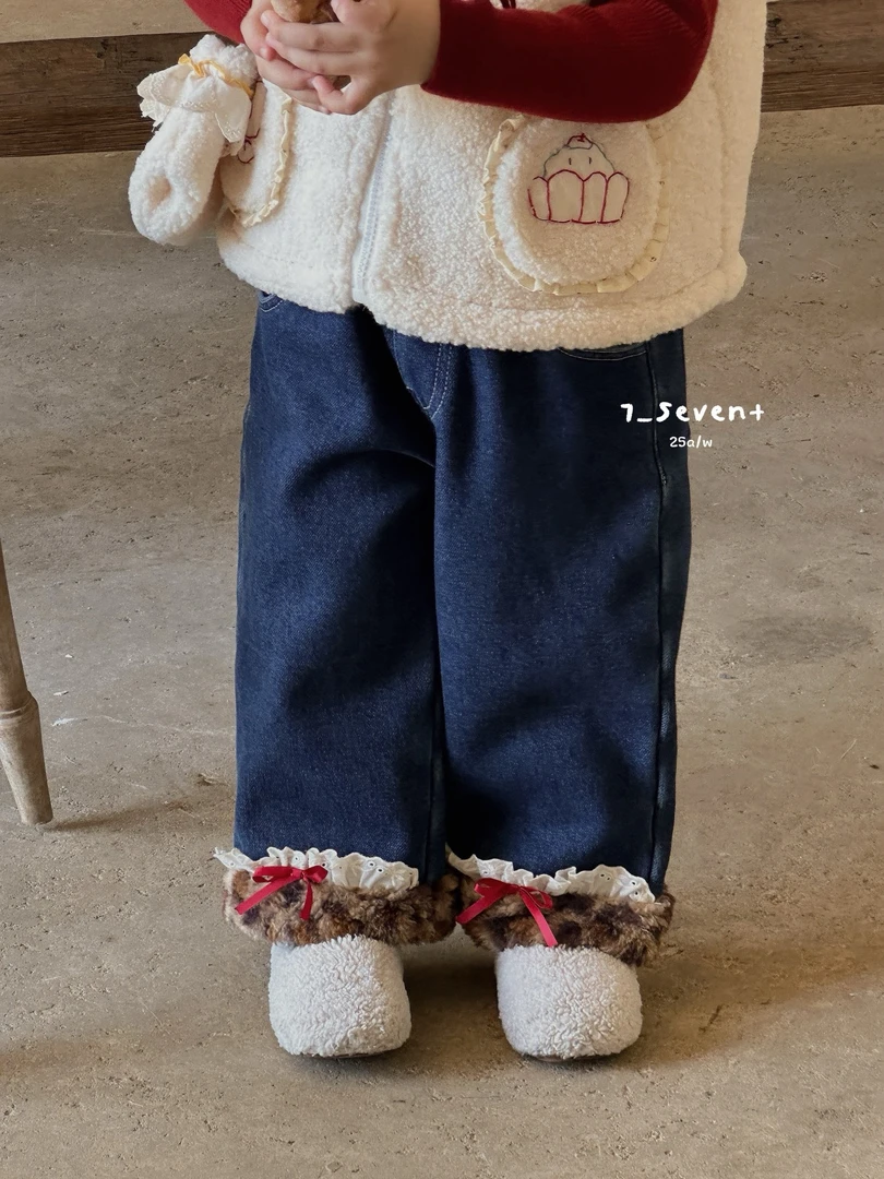 【正版原版】7seven·25冬～女童豹纹毛毛边牛仔裤7381