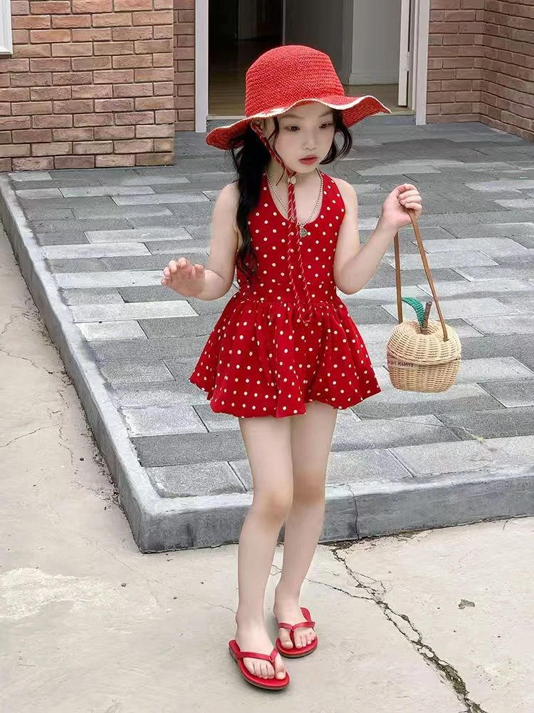 挂脖公主裙女洋气童装公主风吊带裙波点花苞裙夏季中小童连衣裙潮