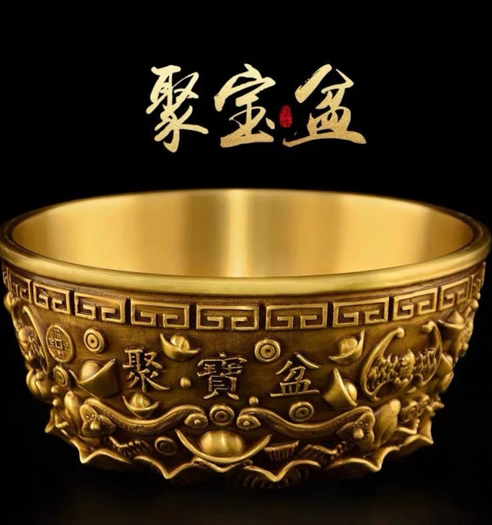 【铜姥爷】纯黄铜沈万三聚宝盆招财聚财摆件家居办公室客厅开业礼