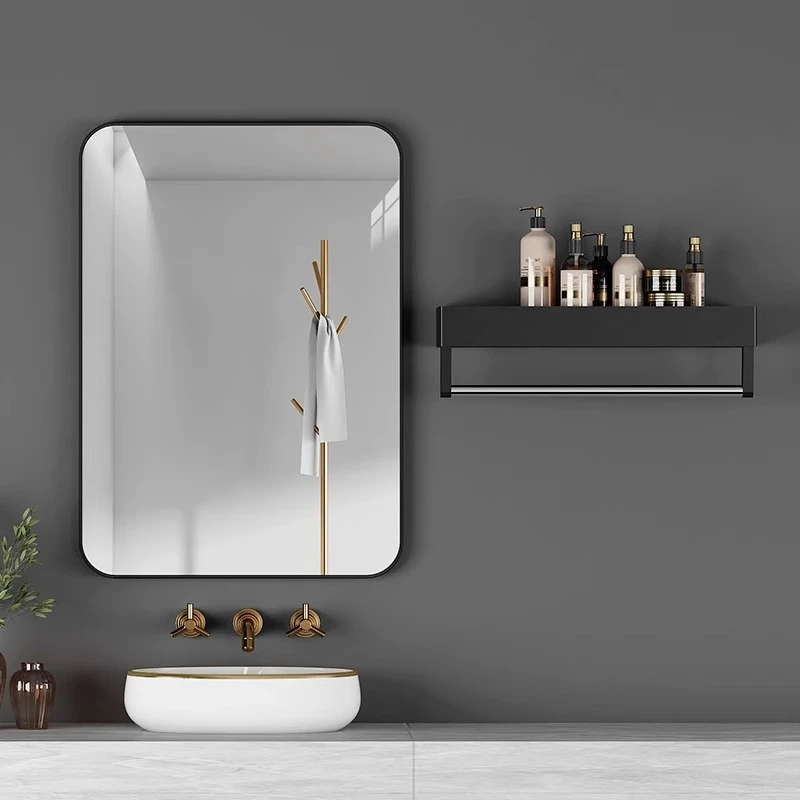 浴室镜贴墙自粘卫生间洗面台镜子带置物架免打孔洗漱台高清化妆镜