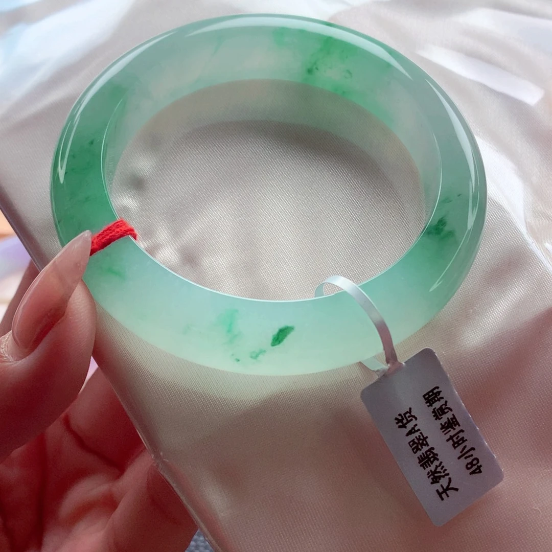 翡翠未镶嵌手镯师妹58宝藏毕业冰绿花翠阳