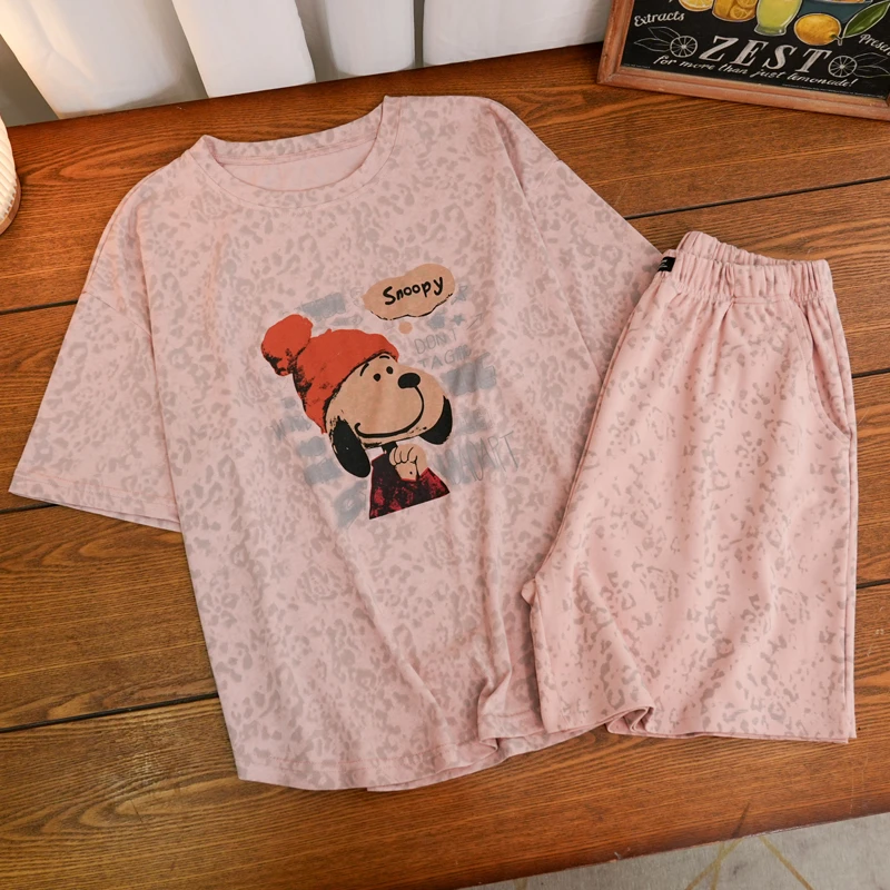 主播同款睡衣夏季粉色卡通短袖短裤家居服两件套装-537-538