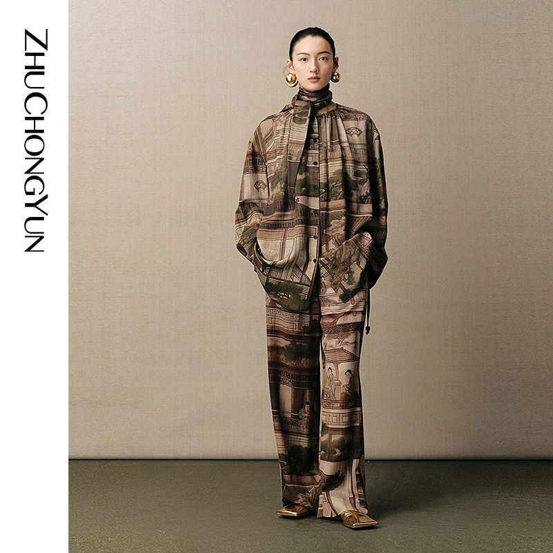 【织春集锦】ZHUCHONGYUN2025春新款原创花稿宽松衬衫上衣C1FZ11729