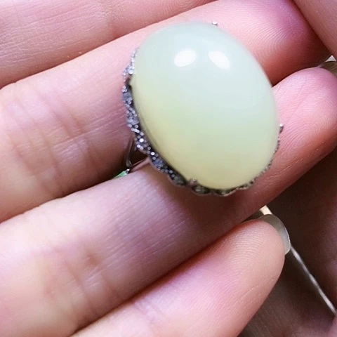 和田玉银S925镶嵌戒指