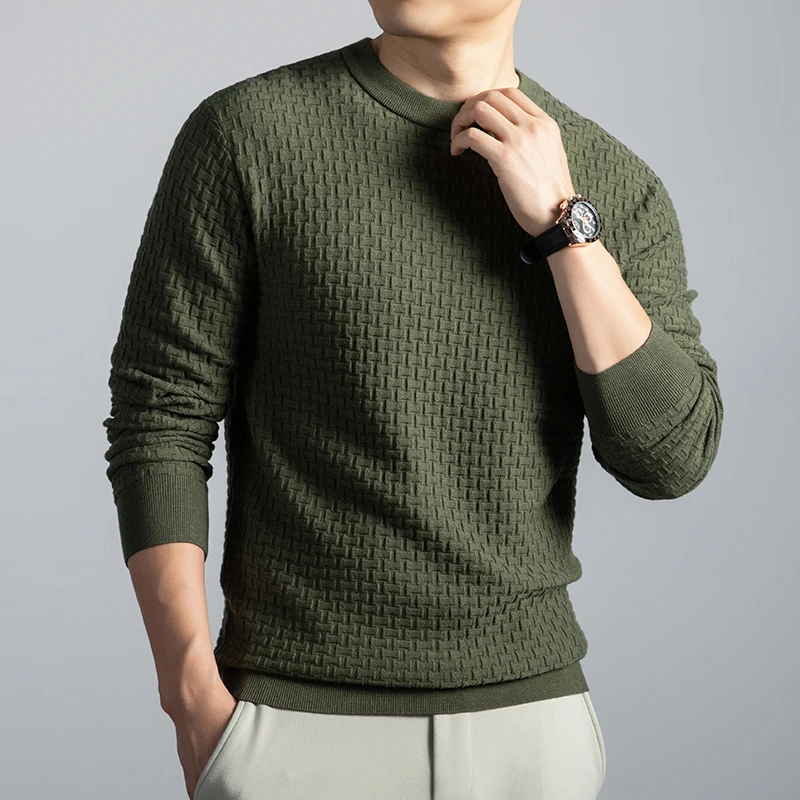 【时尚提花圆领】MAlanBoos秋冬款男士百搭毛衣时尚极简针织打底衫