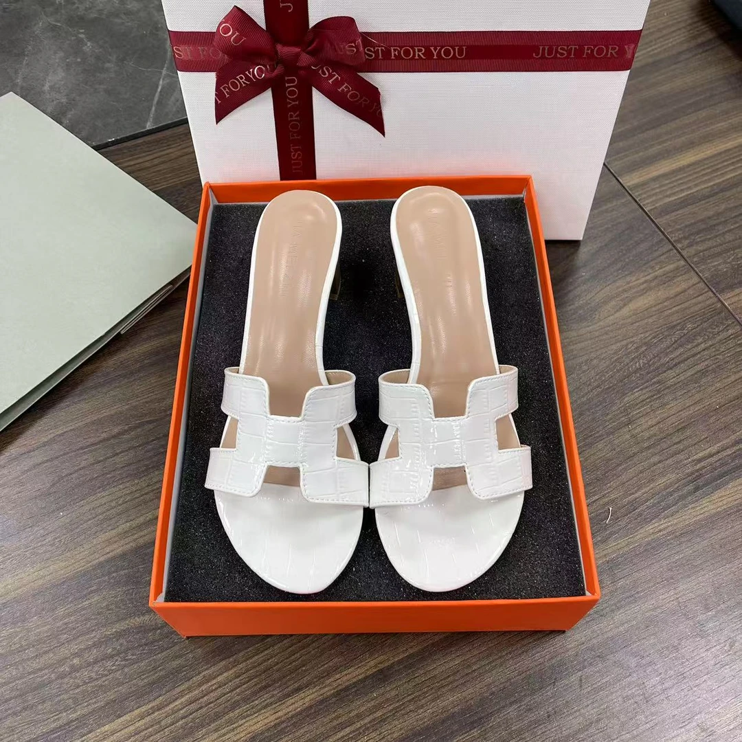 【高跟款】鳄鱼纹真皮拖鞋女外穿2025年仙女风网红凉拖鞋时尚沙滩鞋