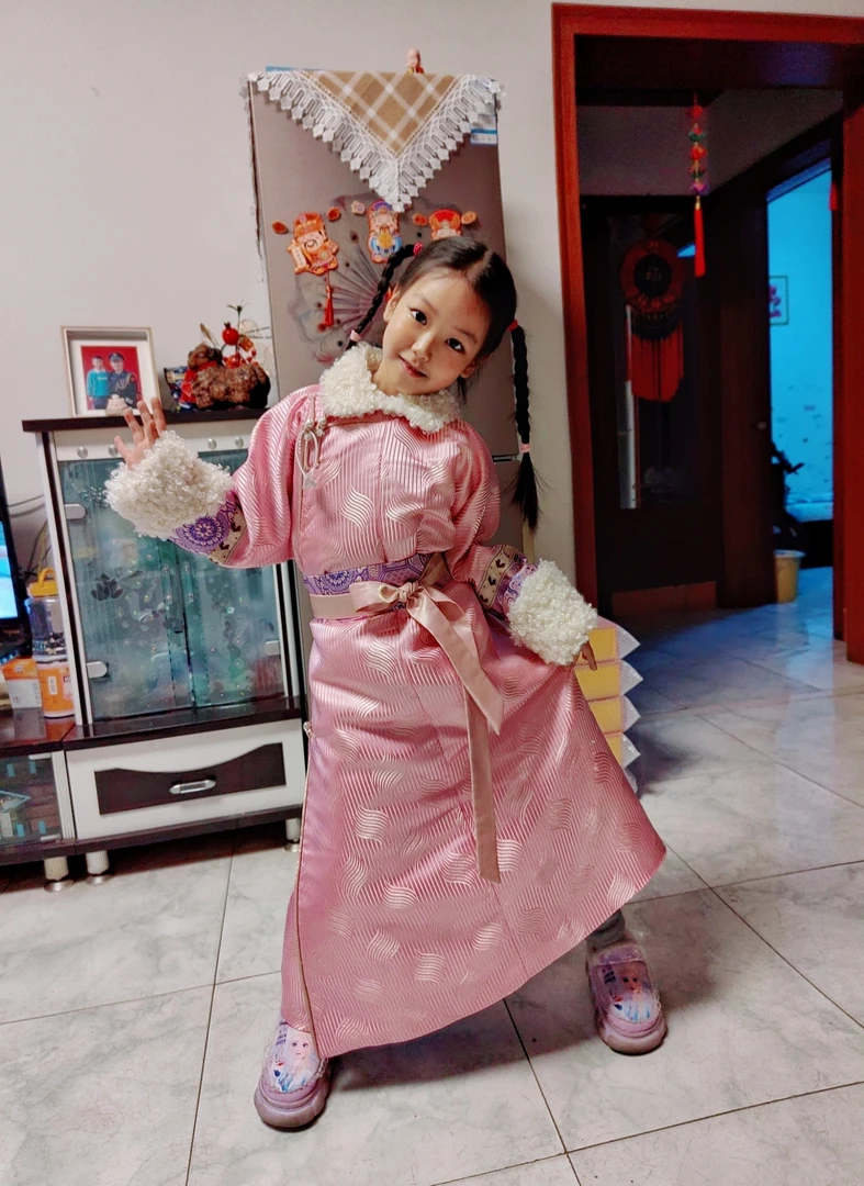 【蒙善妈】清新粉冬季棉袍长袖蒙古袍亲民族风黑色长款日常中国风舞