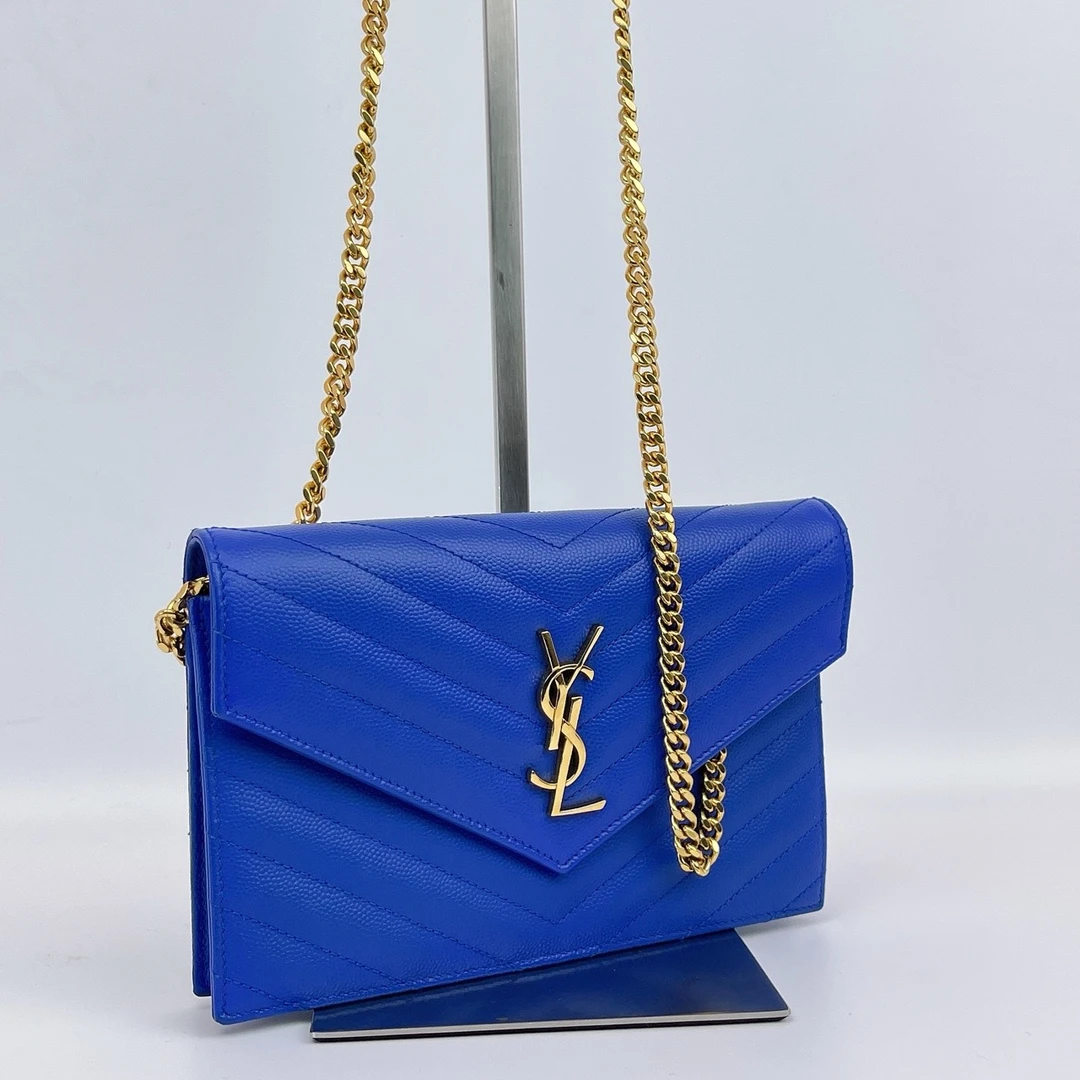 箱包/单肩包 圣罗兰 蓝色金链条斜挎包底长17 B673