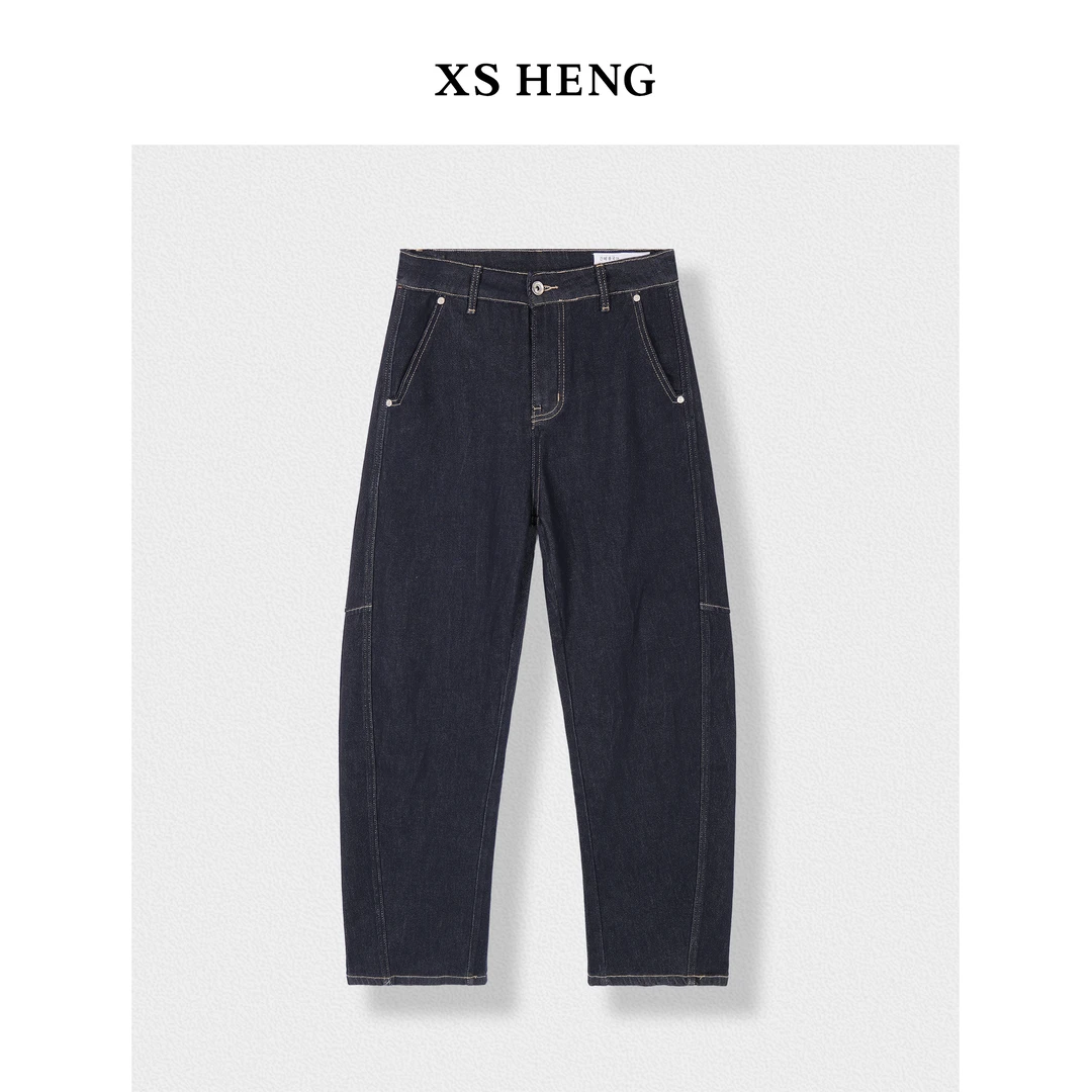 春夏清/【莱赛尔弯刀裤】深蓝水洗极简慵懒香蕉弯刀牛仔裤#55829