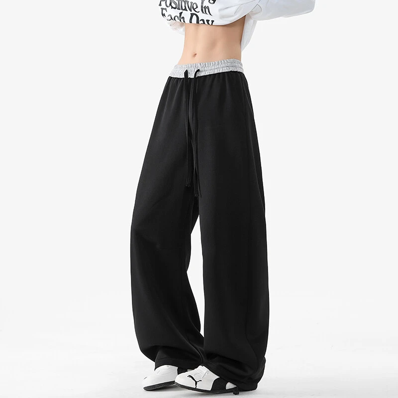 高街复古直筒百搭休闲长裤美式春季抽绳弯刀阔腿慵懒运动卫裤潮